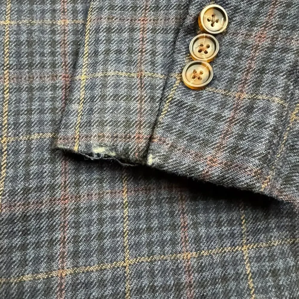 Brooks Brothers Blazer Mens 40R Blue Wool Plaid Fitzgerald Fit Tweed Sport Coat